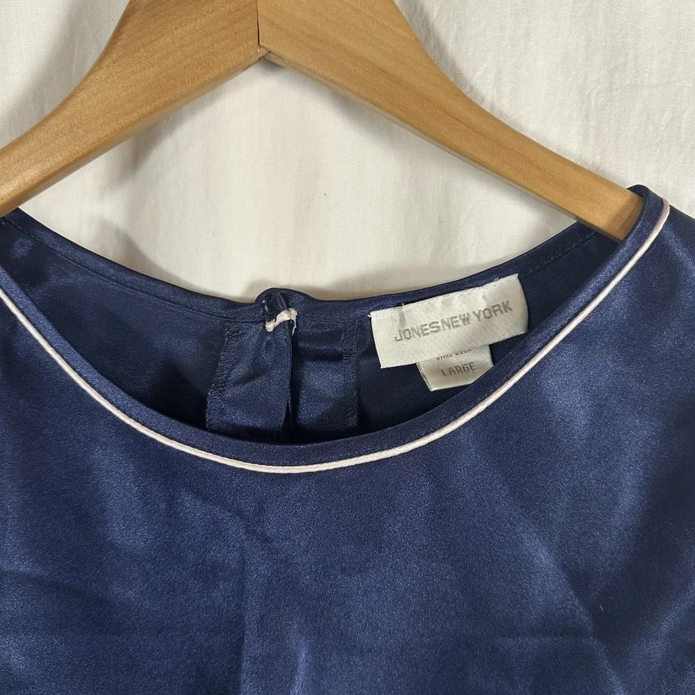 Jones New York Satin Sleep Set Womens Large Navy Tank Top Pants‎ Lounge